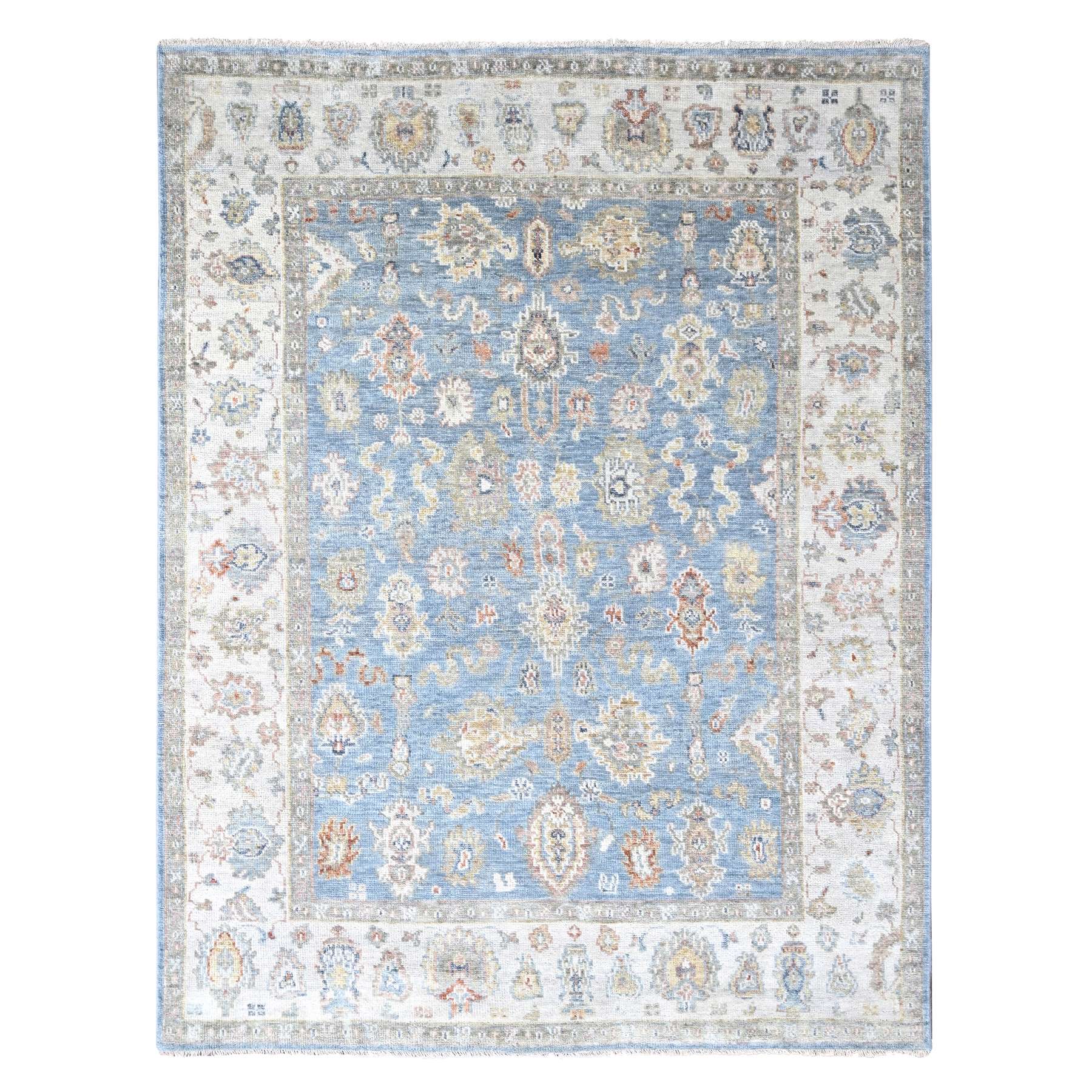 Blue-Gray, Supple Collection, Tone On Tone, Hand Knotted, Soft Velvety Wool, Plush and Lush, Oushak Design, Oriental Rug